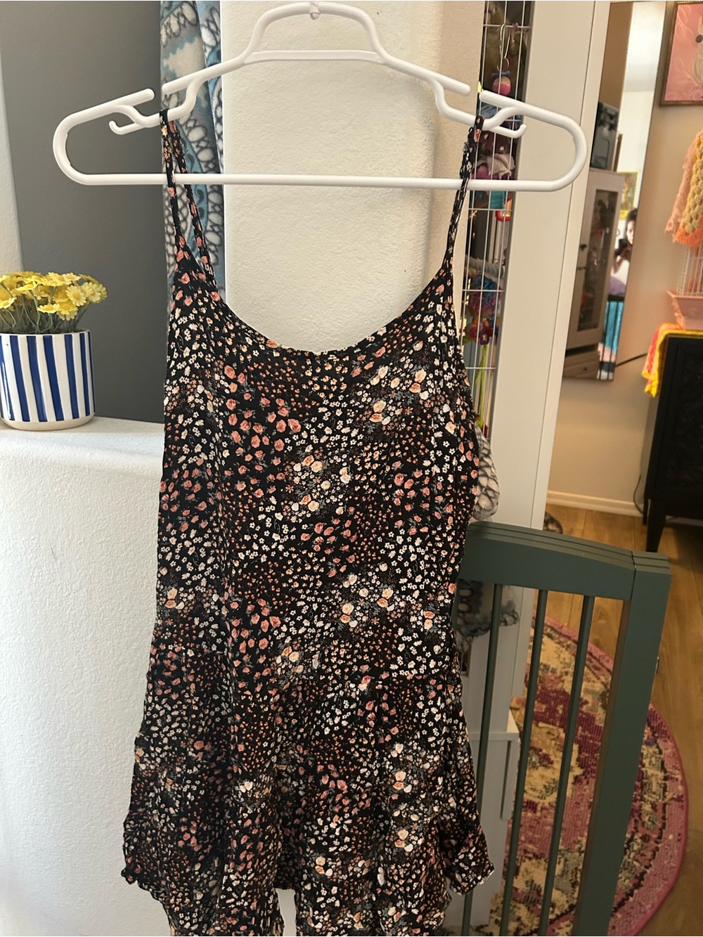 Wild Fable Floral Ruffle Hem Dress in Black and Pink